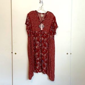 Boho Chic Oversized Henley Dress - Size L